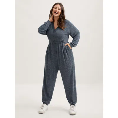 Bloomchic Women's Plus Size Supersoft Heather Stretchy Waist Pockets Jumpsuit Dimgray Casual 12/l