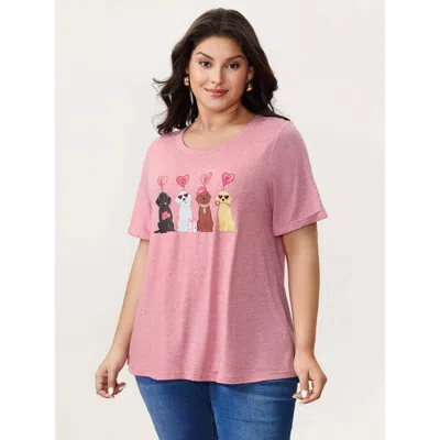 Bloomchic Women's Plus Size Supersoft Heather Valentine's Day Print T-shirt Watermelon Solid Casual Short Slee In Green