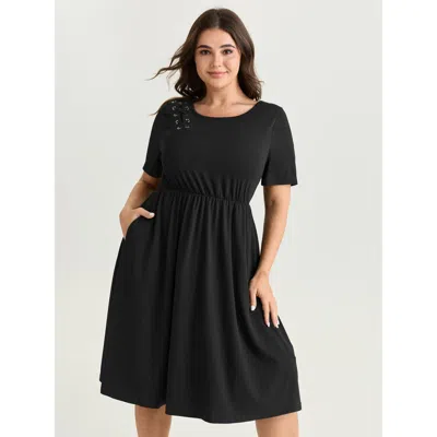Bloomchic Women's Plus Size Supersoft Hollow-out Midi Dress Black Solid Midi Casual Cut-out 22-24/3x