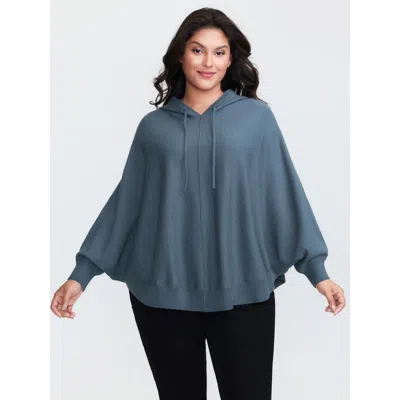 Bloomchic Women's Plus Size Supersoft Hooded Arc Hem Dolman Pullover Indigo Long Sleeve 12/l In Purple