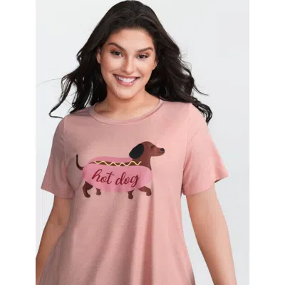 Bloomchic Women's Plus Size Supersoft Hotdog Print Round Neck Pajama Top Lightpink Short Sleeve 22-24/3x