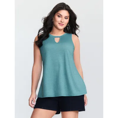 Bloomchic Women's Plus Size Supersoft Keyhole Neckline Plain Tank Top Cerulean Casual A-line Round Neck 14-16/ In Blue
