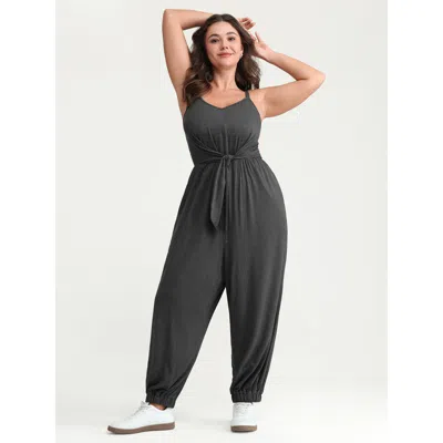 Bloomchic Women's Plus Size Supersoft Knotted Front Stretchy Cuffs Jumpsuit Dimgray Casual 10/m