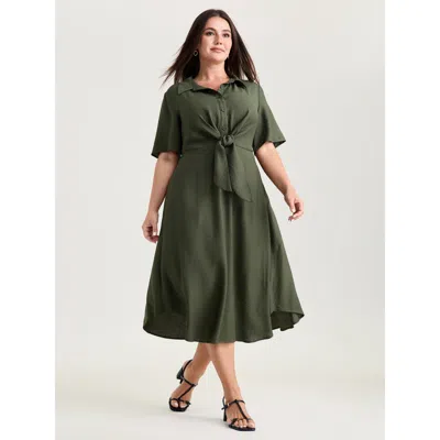 Bloomchic Women's Plus Size Supersoft Knotted Tie Front Midi Dress Armygreen Non Midi Office Tie Knot 28/5x