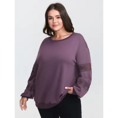 Bloomchic Women's Plus Size Supersoft Lace Cut-out Sleeve Sweatshirt Mauve Casual 10/m In Purple