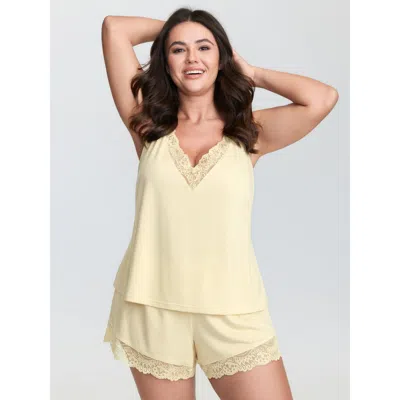 Bloomchic Women's Plus Size Supersoft Lace Trim Two-piece Pajama Set Apricot Not Graphics 10/m In Orange