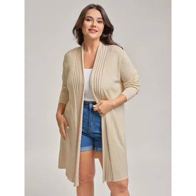 Bloomchic Women's Plus Size Supersoft Lapel Collar Textured Knit Cardigan Apricot Long Sleeve 12/l In Orange
