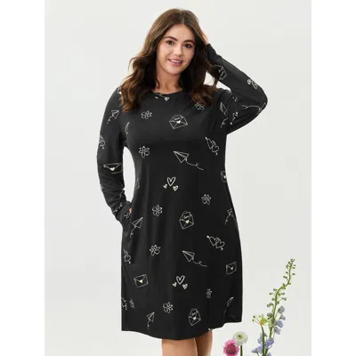 Bloomchic Women's Plus Size Supersoft Love Letter Print Lounge Dress Black Tunic 10/m