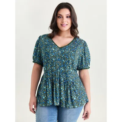 Bloomchic Women's Plus Size Supersoft Micro Floral Print Blouse Multicolor Ditsy Floral Casual Short Sleeve De