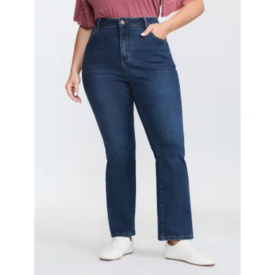 Bloomchic Women's Plus Size Supersoft Mid-rise Bootcut Jeans Denimindigo Shirred Slight Flare High Stretch 10/