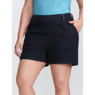 Bloomchic Women's Plus Size Supersoft Mid-rise Straight-leg Denim Shorts Darkindigo High Stretch Casual 10/m In Purple