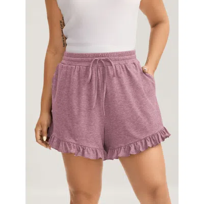 Bloomchic Women's Plus Size Supersoft Mixed Color Knit Drawstring Ruffled Shorts Beanpastepowder Casual Wide L