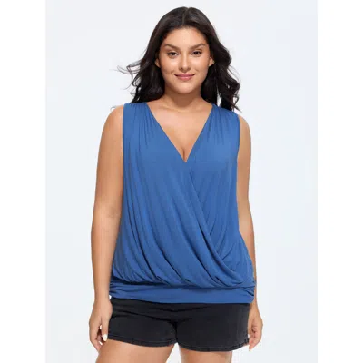 Bloomchic Women's Plus Size Supersoft Overlap Stretchy Hem Tank Top Mediumblue Casual Cocoon V-neck 22-24/3x