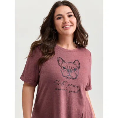Bloomchic Women's Plus Size Supersoft Paws Print Stretchy-fit T-shirt Russet Non Casual Short Sleeve 22-24/3x In Brown