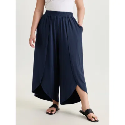 Bloomchic Women's Plus Size Supersoft Petal Hem Wide-leg Pants Indigo Solid Tulip Mid Rise Casual 10/m In Purple