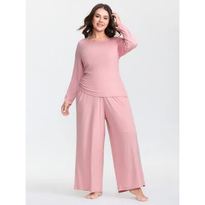 Bloomchic Women's Plus Size Supersoft Plain Co-ord Loungewear Set Beanpastepowder Solid Long Sleeve Non 12/l