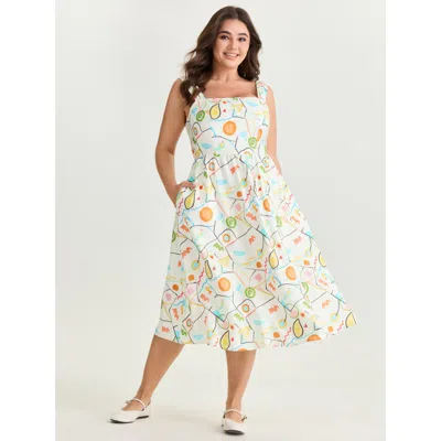 Bloomchic Women's Plus Size Supersoft Playful Abstract Print Midi Dress Multicolor Solid Midi Casual Gathered 