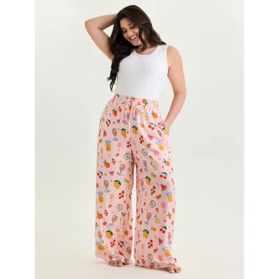 Bloomchic Women's Plus Size Supersoft Playful Print Drawstring Pajama Bottoms Multicolor Fruit Lace-up 10/m