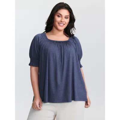 Bloomchic Women's Plus Size Supersoft Pleated Bust-friendly T-shirt Indigo Non Casual Half Sleeve 10/m In Purple