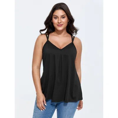 Bloomchic Women's Plus Size Supersoft Pleated Crossover Strap Tank Top Black Casual A-line V-neck 22-24/3x