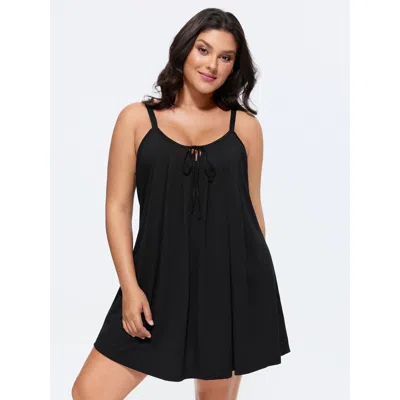 Bloomchic Women's Plus Size Supersoft Pleated Knotted Flowy Lounge Dress Black Knee Length 10/m