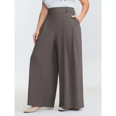 Bloomchic Women's Plus Size Supersoft Pleated Stretchy Pants Dimgray Non Wide Leg Mid Rise Casual 12/l
