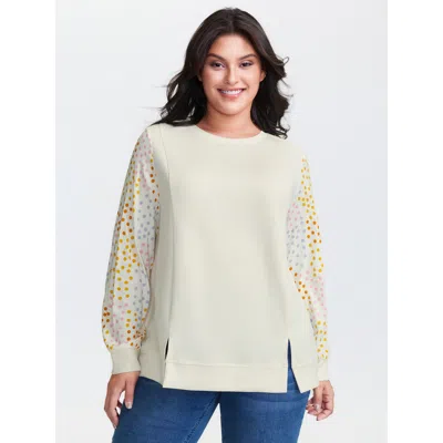 Bloomchic Women's Plus Size Supersoft Polka Dots Sleeve Sweatshirt Originalwhite Casual 10/m