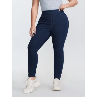 Bloomchic Women's Plus Size Supersoft Pull-on Wide Waistband Jeans Midnight Tapered Ankle High Stretch 10/m In Blue