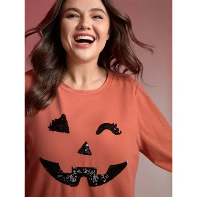 Bloomchic Women's Plus Size Supersoft Pumpkin Spice Sequin Embroidery Sweatshirt Brightorange Graphic-hallowee