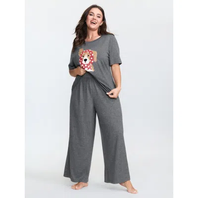 Bloomchic Women's Plus Size Supersoft Puppy Print Lounge Set Dimgray Non Short Sleeve 10/m