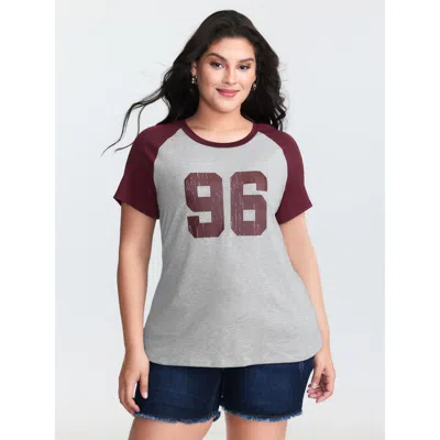 Bloomchic Women's Plus Size Supersoft Raglan Sleeve Printed T-shirt Lightgray Letter Casual Short Sleeve 12/l In Gray