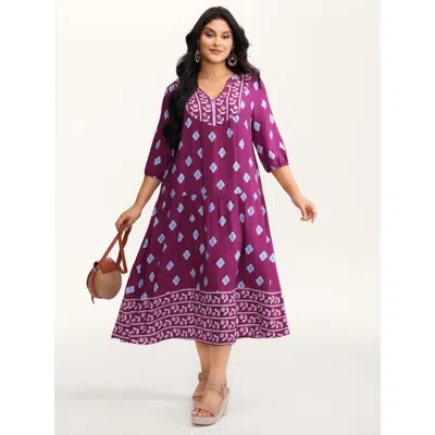 Bloomchic Women's Plus Size Supersoft Rayon Boho Print Maxi Dress Multicolor Bohemian Print Midi Vacation Gath