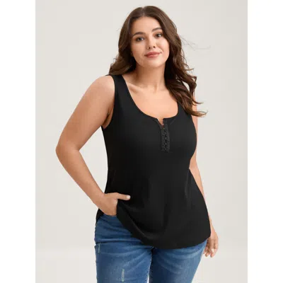 Bloomchic Women's Plus Size Supersoft Ribbed Clasp Neckline Fitted Tank Top Black Casual S-line 14-16/1x
