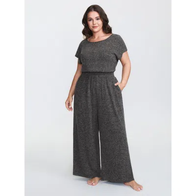 Bloomchic Women's Plus Size Supersoft Ribbed Pockets Back-tie Lounge Jumpsuit Dimgray Not Graphics 22-24/3x