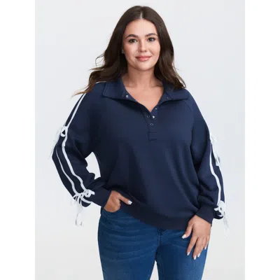 Bloomchic Women's Plus Size Supersoft Ribbon Detail Contrast Sweatshirt Navy Casual 22-24/3x In Blue
