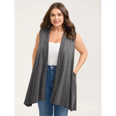 Bloomchic Women's Plus Size Supersoft Rolled Hem Open-front Knit Vest Dimgray Non 10/m