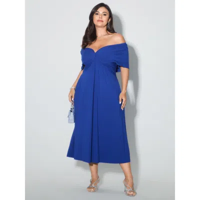 Bloomchic Women's Plus Size Supersoft Ruched Off-shoulder Pocket Midi Dress Brightblue Solid Midi Party Ruched In Blue