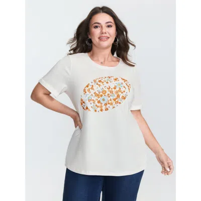 Bloomchic Women's Plus Size Supersoft Rugby Pattern T-shirt Whitesmoke Solid Casual Short Sleeve Round Neck 10