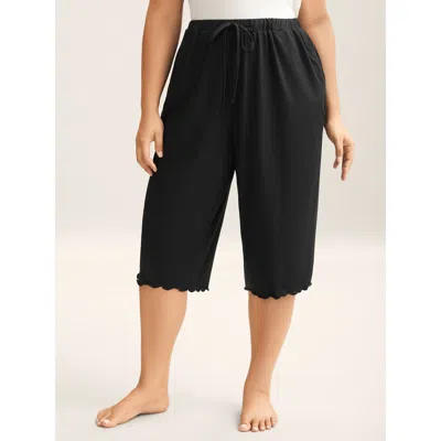 Bloomchic Women's Plus Size Supersoft Scalloped Hem Straight-fit Lounge Bottoms Black Knee Length 28/5x