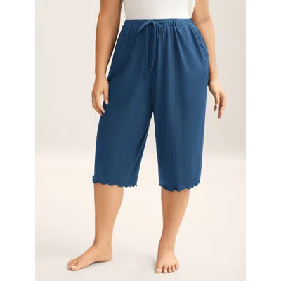Bloomchic Women's Plus Size Supersoft Scalloped Hem Straight-fit Lounge Bottoms Darkblue Knee Length 18-20/2x In Blue