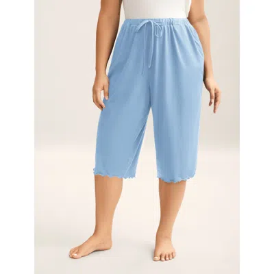 Bloomchic Women's Plus Size Supersoft Scalloped Hem Straight-fit Lounge Bottoms Lightblue Knee Length 10/m In Blue