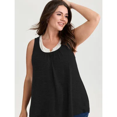 Bloomchic Women's Plus Size Supersoft Scoop Neckline Color Contrast Tank Top Black Casual A-line 12/l