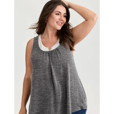 Bloomchic Women's Plus Size Supersoft Scoop Neckline Color Contrast Tank Top Dimgray Casual A-line 22-24/3x