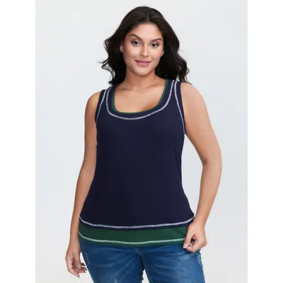 Bloomchic Women's Plus Size Supersoft Scoop Neckline Contrast Tank Top Darkblue Casual S-line 10/m In Blue