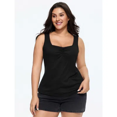 Bloomchic Women's Plus Size Supersoft Scoop Neckline Lace Tank Top Black Casual Fitted Sheath U-neck 12/l