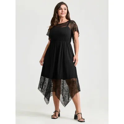 Bloomchic Women's Plus Size Supersoft Sheer Lace Neckline Maxi Dress Black Maxi Elegant Lace Trim 12/l