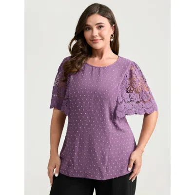 Bloomchic Women's Plus Size Supersoft Sheer Lace Sleeve Cinched Blouse Mauve Synthetic Texture Elegant Half Sl In Purple