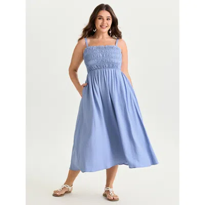 Bloomchic Women's Plus Size Supersoft Shirred Bodice Fit And Flare Midi Dress Bluepurple Solid Maxi Vacation S In Purple
