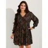 Bloomchic Women's Plus Size Supersoft Shirred Boho Collage Midi Dress Multicolor Geometric Short Vacation Over In Multi
