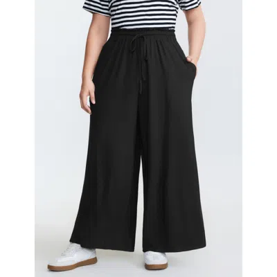 Bloomchic Women's Plus Size Supersoft Shirred Drawstring Waist Pants Black Non Wide Leg Mid Rise Casual 14-16/